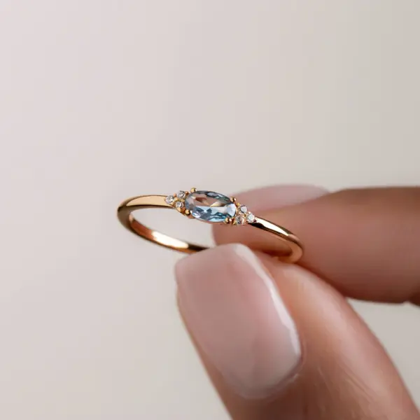 Minimal Oval Cut ring - Teal Blue stone or Clear CZ Stone - Image 2