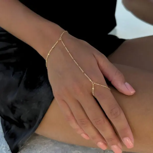 Gold Hand Chain, Dainty Hand Chain, Finger Chain Bracelet - Image 2