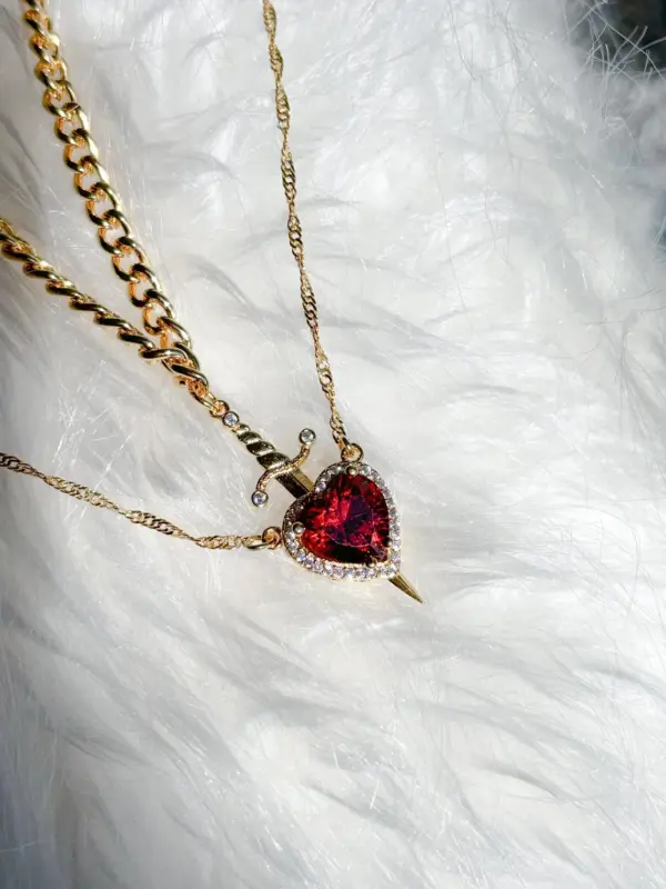 Heart and Sword Necklace - Couple Necklaces - Gold Plated - Image 3